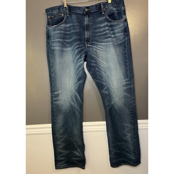 Polo Ralph Lauren Jeans Mens 44x36 Blue Straight Leg Stretch Denim Dark Wash - Picture 2 of 11